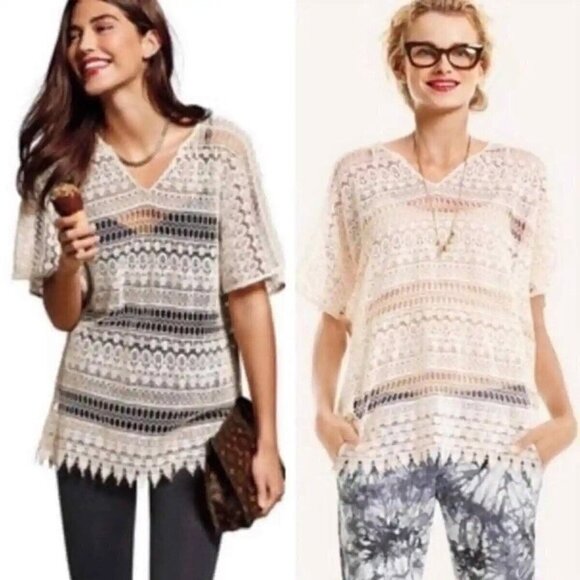 Cabi Capri Top #5026 Ecru Crochet Swim Cover Beach Resort Summer Vacation - Picture 3 of 14